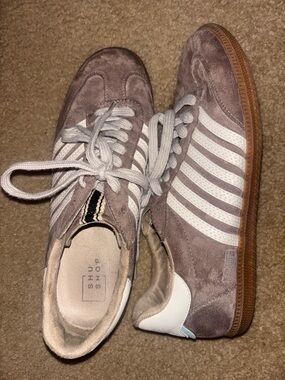 Stevies Taupe Suede Sneakers with White Stripes